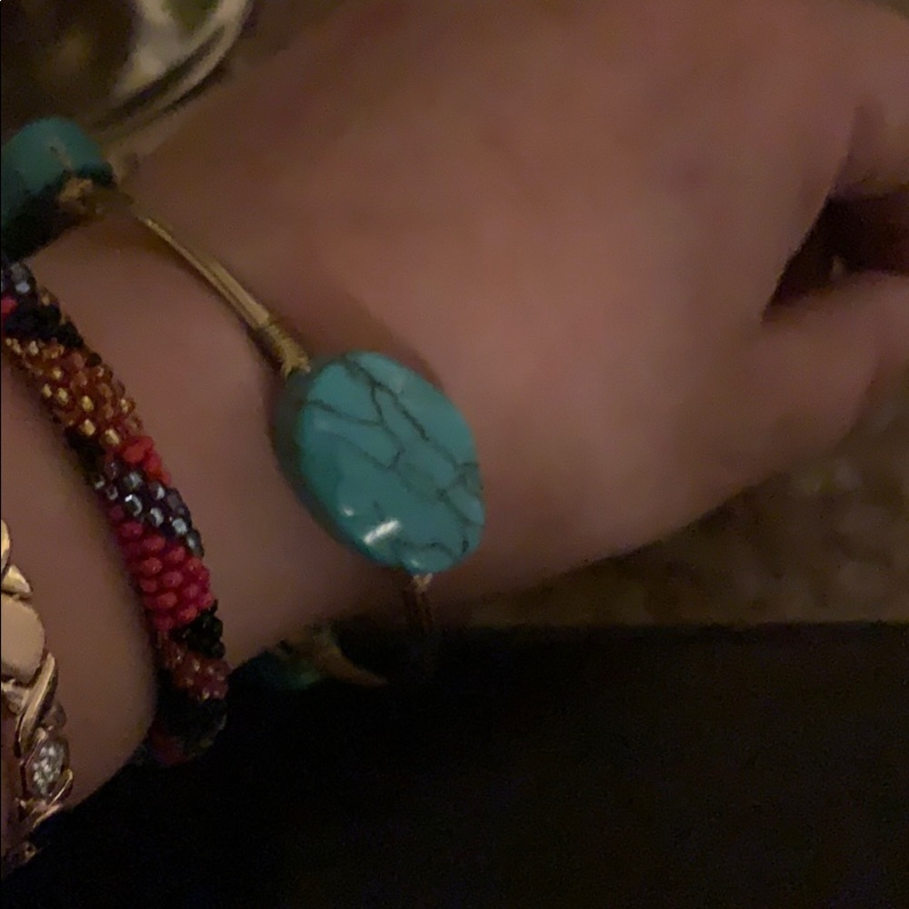 Handmade gold wire turquoise wrapbracelet - Picture 5 of 8